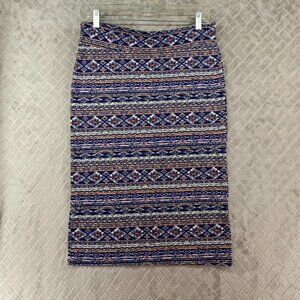Azules Skirt Womens Large Colorful Geometric Pull On Bodycon Knee Length Stretch